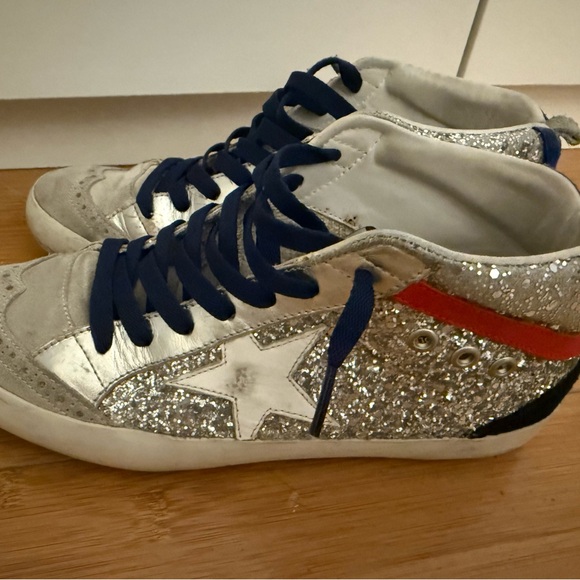 Silver Glitter High-Top Sneakers with Star - Picture 1 of 6